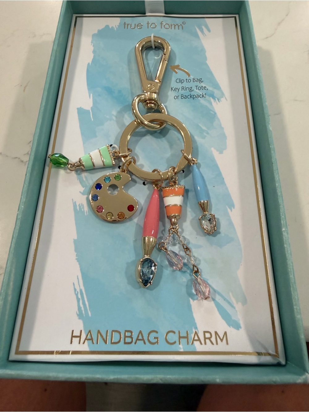 True to Form Gold Handbag Charm with Pastel Multicolor Accents